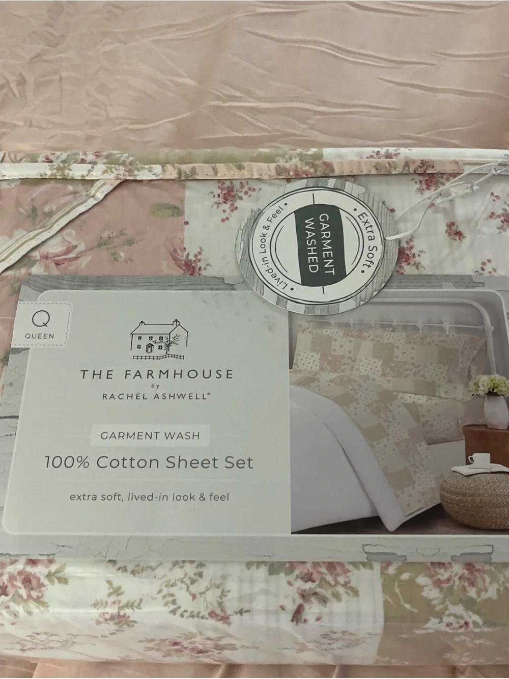 The Farmhouse Rachel Ashwell Queen Cotton Sheet Set - Pink & Cream Floral